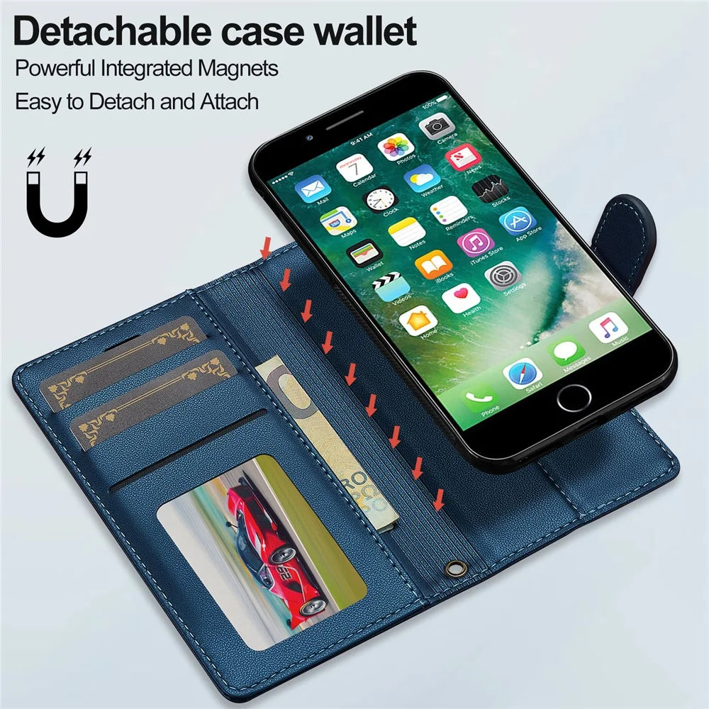 LC.IMEEKE L2 Series for iPhone SE (2022) / SE (2020) / 8 / 7 Case PU Leather Wallet Detachable Magnetic Phone Cover - Blue - 7