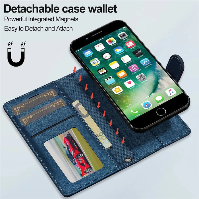 LC.IMEEKE L2 Series for iPhone SE (2022) / SE (2020) / 8 / 7 Case PU Leather Wallet Detachable Magnetic Phone Cover - Blue - 7