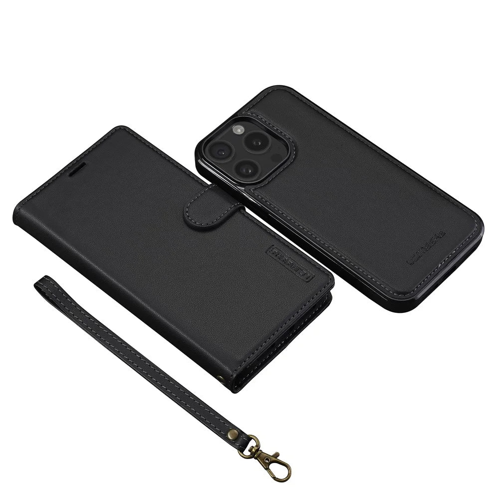 LC.IMEEKE L2 Series for iPhone 14 Pro Case PU Leather Wallet Detachable Magnetic Phone Cover - Black - 6