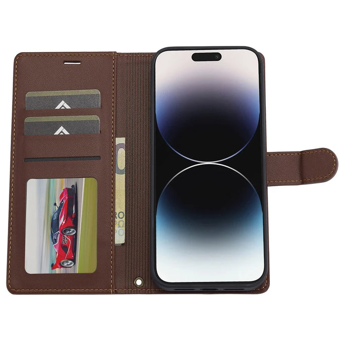 LC.IMEEKE L2 Series for iPhone 14 Pro Max Case PU Leather Wallet Detachable Magnetic Phone Cover - Brown - 3