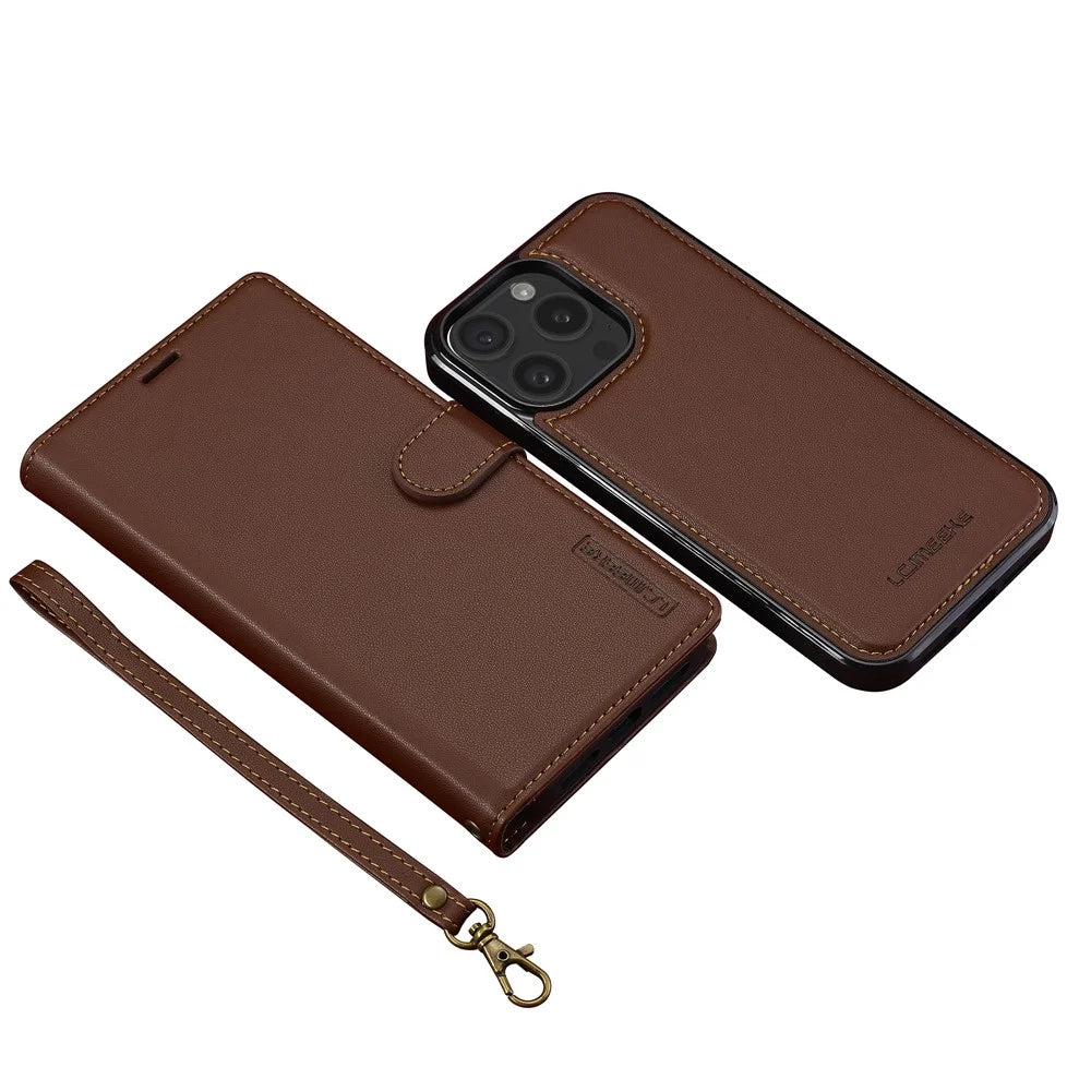 LC.IMEEKE L2 Series for iPhone 14 Pro Max Case PU Leather Wallet Detachable Magnetic Phone Cover - Brown - 6