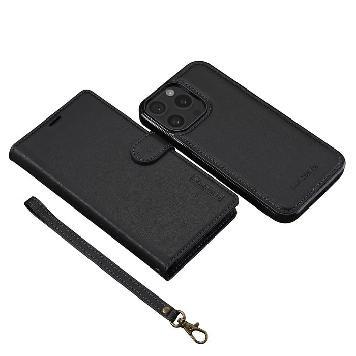 LC.IMEEKE L2 Series for iPhone 15 Pro Max Case PU Leather Wallet Detachable Magnetic Phone Cover - Black - 6