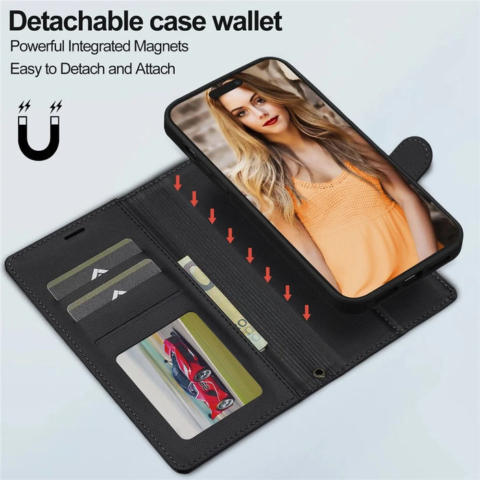 LC.IMEEKE L2 Series for iPhone 15 Pro Max Case PU Leather Wallet Detachable Magnetic Phone Cover - Black - 7