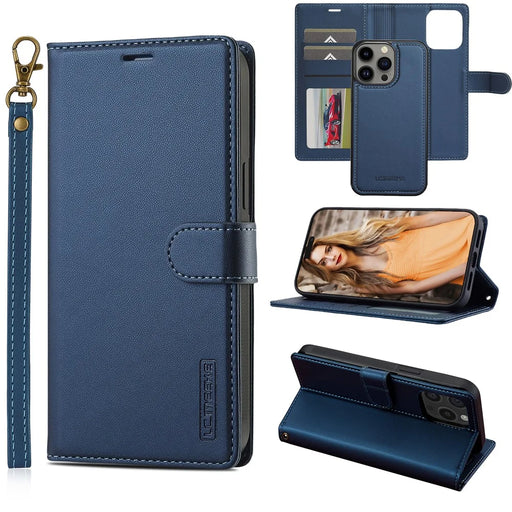 LC.IMEEKE L2 Series for iPhone 15 Pro Case PU Leather Wallet Detachable Magnetic Phone Cover - Blue - 1