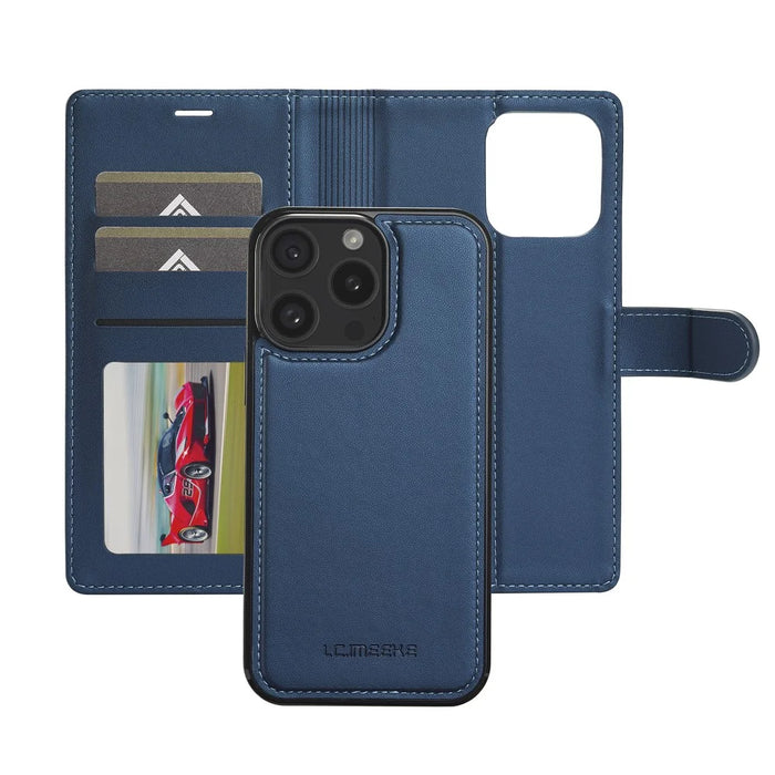 LC.IMEEKE L2 Series for iPhone 15 Pro Case PU Leather Wallet Detachable Magnetic Phone Cover - Blue - 2