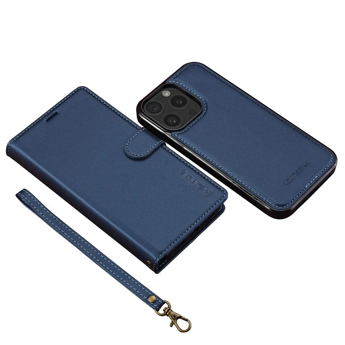 LC.IMEEKE L2 Series for iPhone 15 Pro Case PU Leather Wallet Detachable Magnetic Phone Cover - Blue - 6