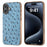 ABEEL For iPhone 16 Plus Case Electroplating Edge Ostrich Texture Genuine Cow Leather Back Cover - Blue - 1
