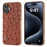 ABEEL For iPhone 16 Case Electroplating Edge Ostrich Texture Genuine Cow Leather Back Cover - Coffee - 1