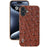 ABEEL For iPhone 16 Case Electroplating Edge Ostrich Texture Genuine Cow Leather Back Cover - Coffee - 2