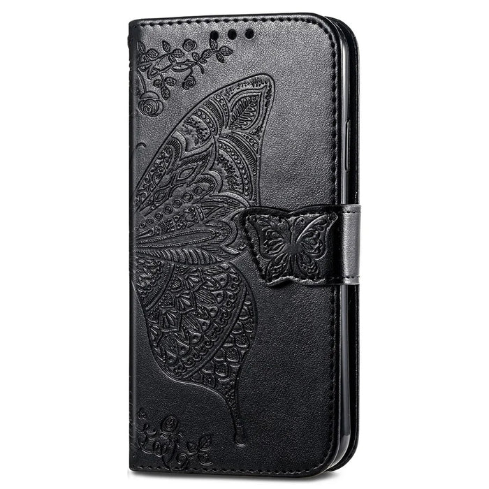 For iPhone 16 Case PU Leather Wallet Phone Cover Butterfly Pattern - Black - 6