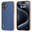 ABEEL For iPhone 16 Plus Case Electroplating Edge Genuine Cow Leather+PC+TPU Phone Cover - Blue - 1