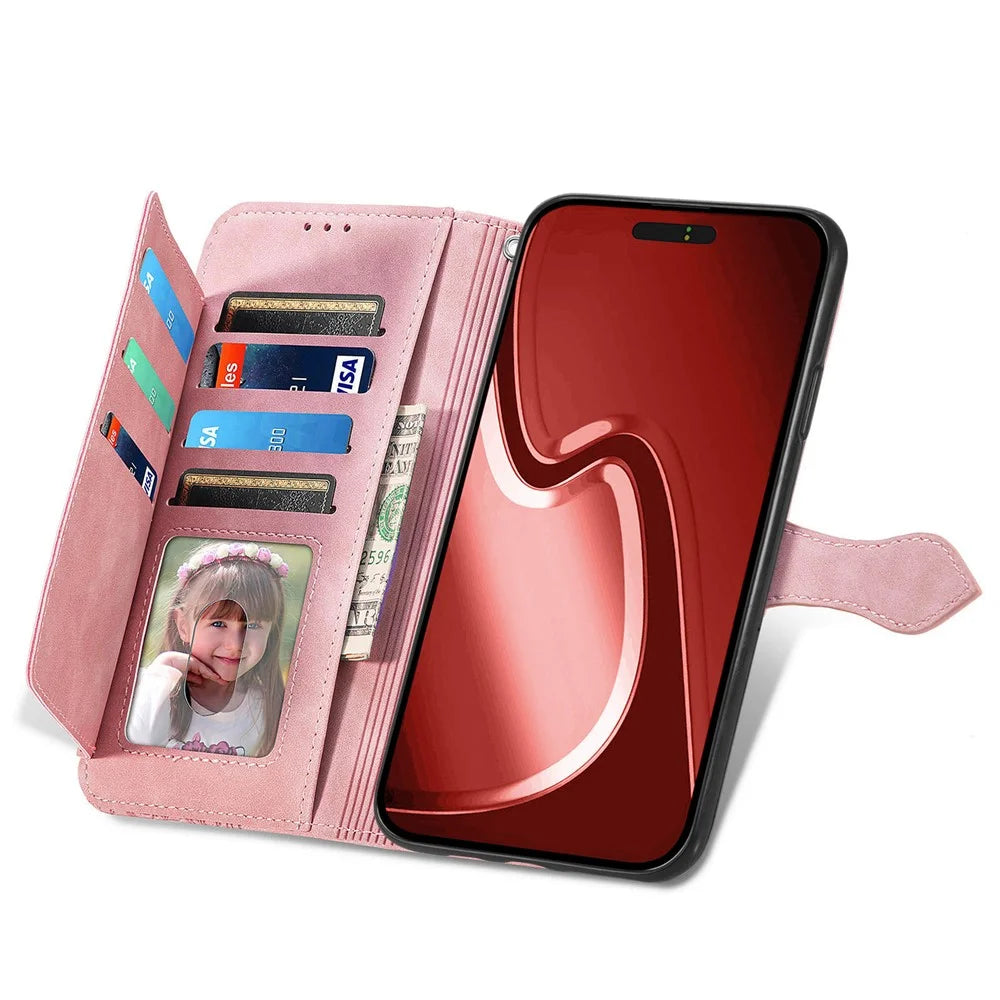 For iPhone 16 Pro Max Zipper Wallet Case with Strap Flower Imprint PU Leather Phone Cover - Pink - 2