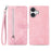 For iPhone 16 Zipper Wallet Case with Strap Flower Imprint PU Leather Phone Cover - Pink - 1