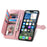 For iPhone 16 Zipper Wallet Case with Strap Flower Imprint PU Leather Phone Cover - Pink - 2