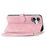 For iPhone 16 Zipper Wallet Case with Strap Flower Imprint PU Leather Phone Cover - Pink - 4