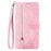 For iPhone 16 Zipper Wallet Case with Strap Flower Imprint PU Leather Phone Cover - Pink - 6