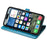 For iPhone 16 Leather Wallet Case Flip Phone Cover with Cute Cat Dog Pattern - Blue - 3