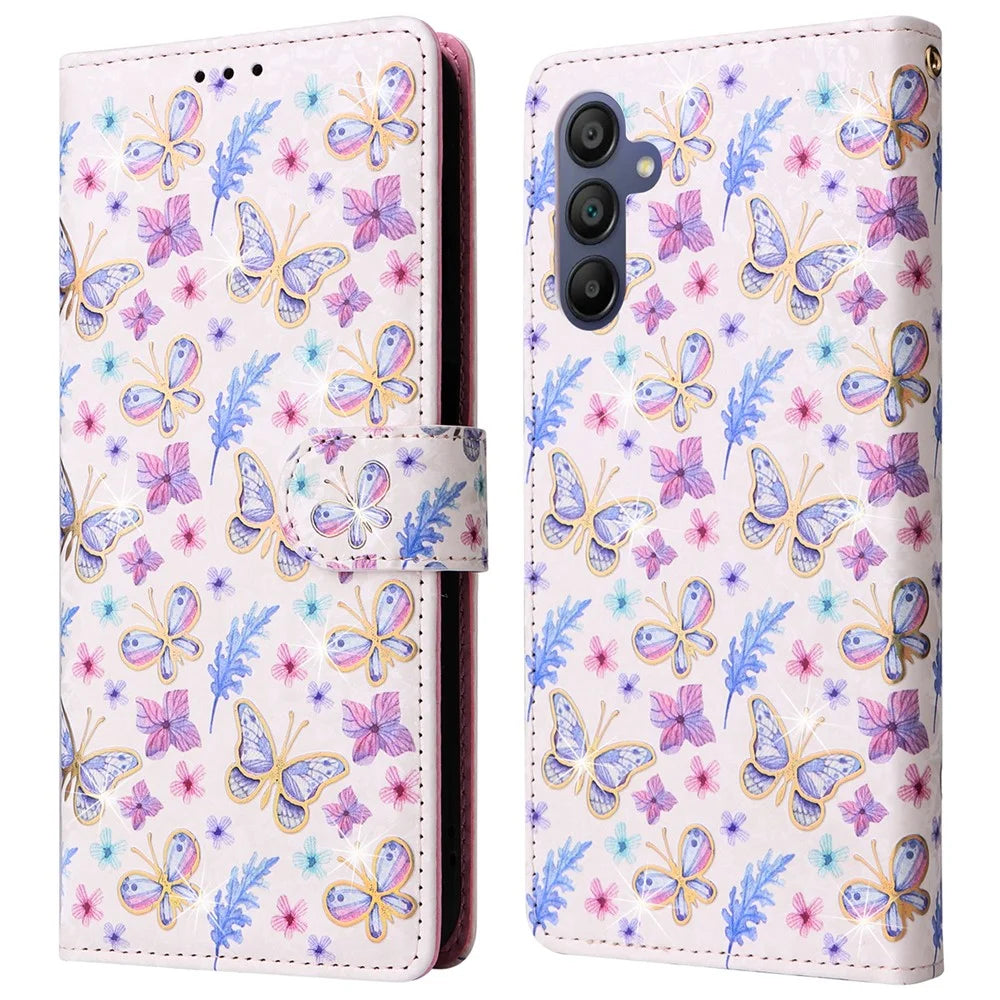 For Samsung Galaxy A16 5G / A16 4G Case RFID Blocking Flower Leather Phone Cover - Butterfly Flower - 1