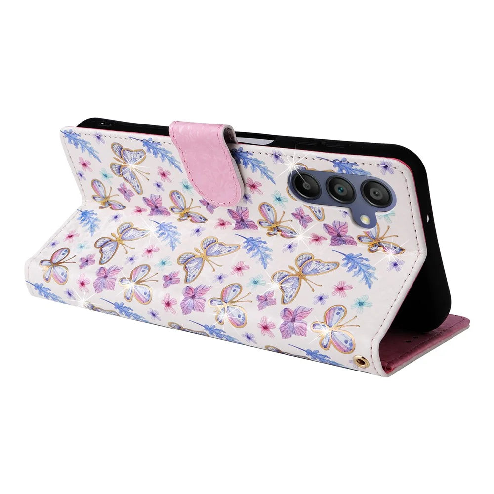 For Samsung Galaxy A16 5G / A16 4G Case RFID Blocking Flower Leather Phone Cover - Butterfly Flower - 4