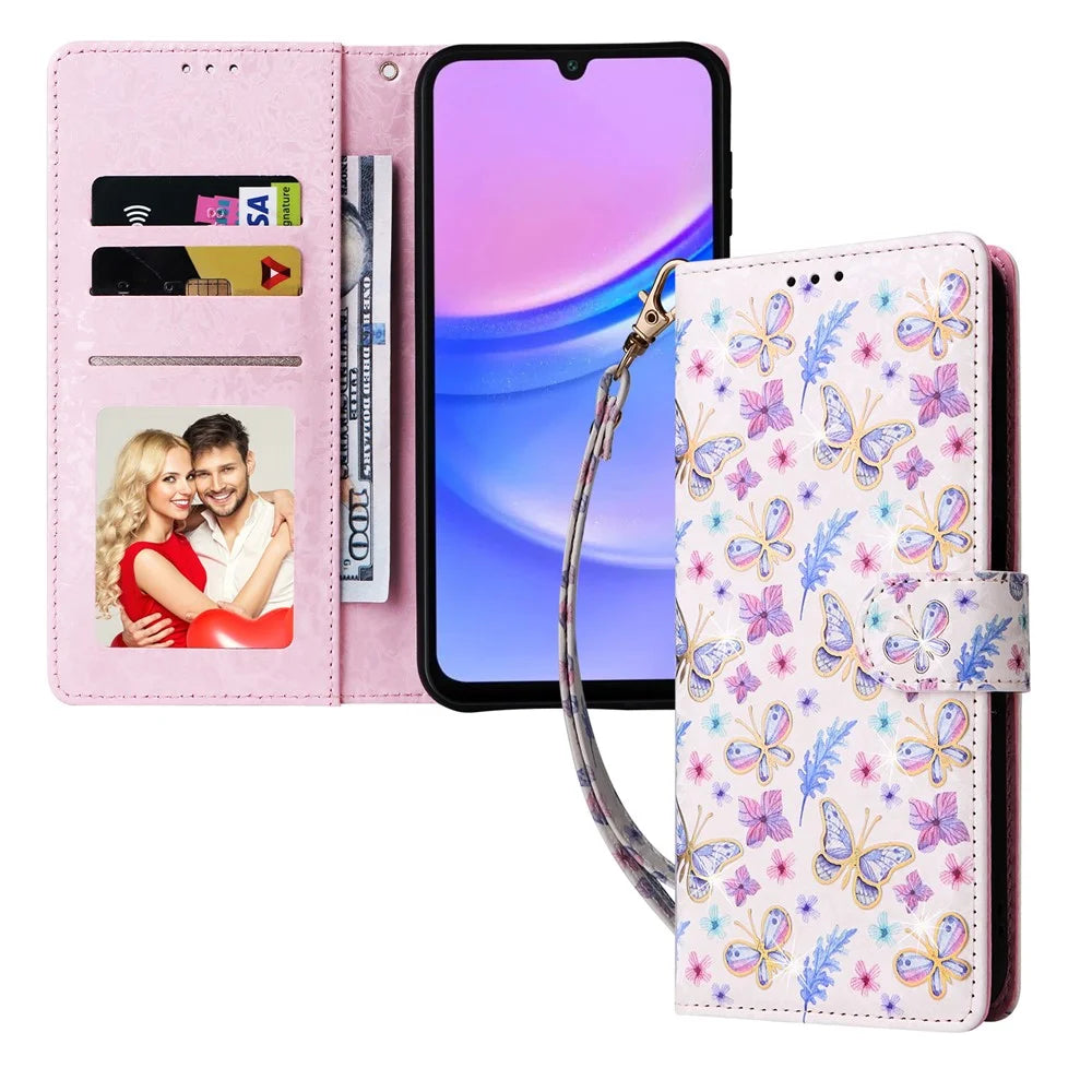 For Samsung Galaxy A16 5G / A16 4G Case RFID Blocking Flower Leather Phone Cover - Butterfly Flower - 5
