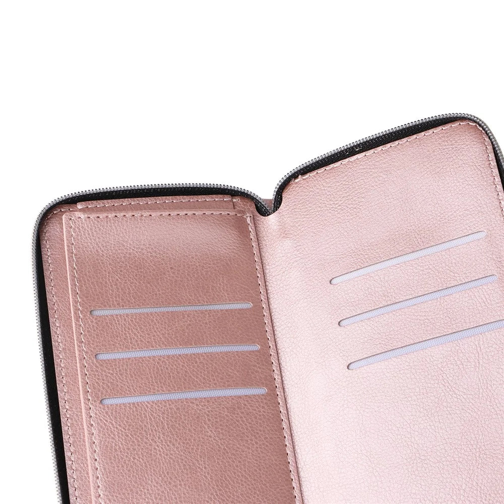 For Samsung Galaxy A16 5G / A16 4G Case Zipper Pocket PU Leather Phone Cover with Hand Strap - Rose Gold - 6