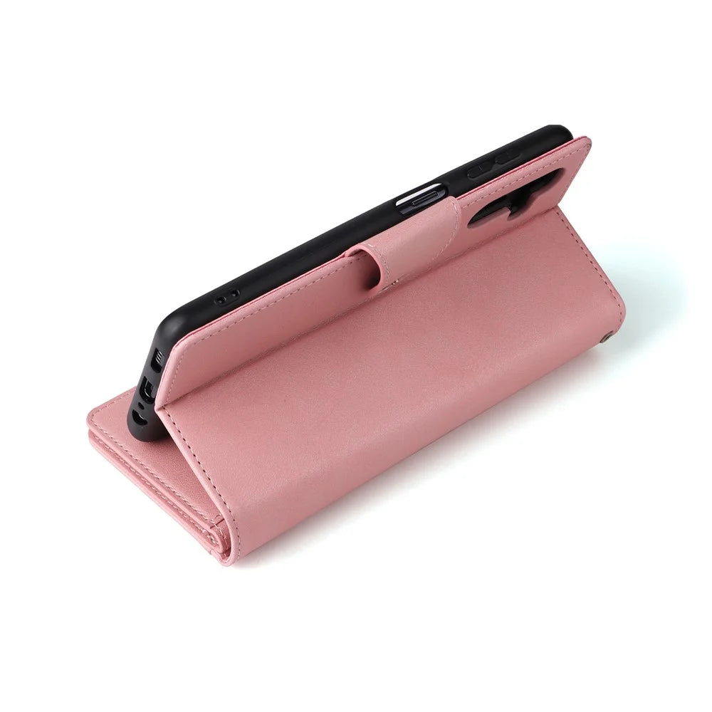 For Samsung Galaxy A16 5G / A16 4G Case Zipper Wallet Leather Stand Phone Cover Rivet Decor - Rose Gold - 5