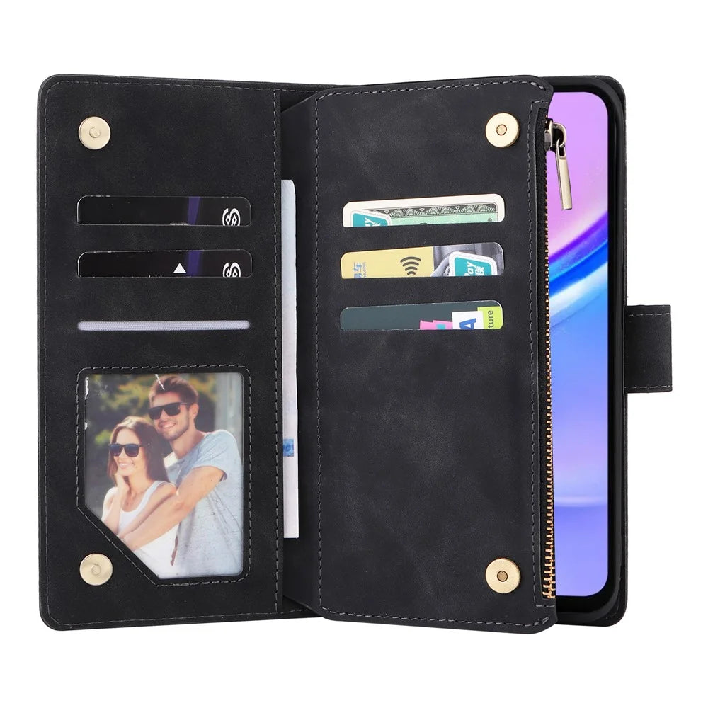 For Samsung Galaxy A16 5G / A16 4G Case Zipper Wallet Multiple Card Slots Leather Phone Cover - Black - 2