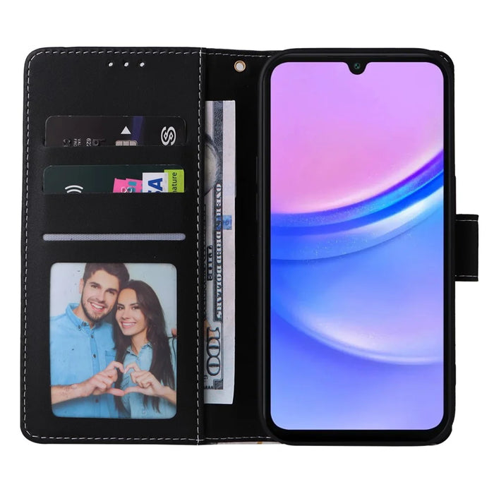 For Samsung Galaxy A16 5G / A16 4G Case Lacquered Marble Pattern Leather Phone Cover - Black - 2