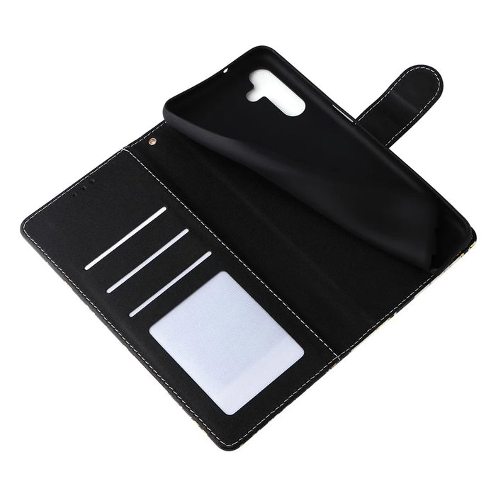 For Samsung Galaxy A16 5G / A16 4G Case Lacquered Marble Pattern Leather Phone Cover - Black - 5