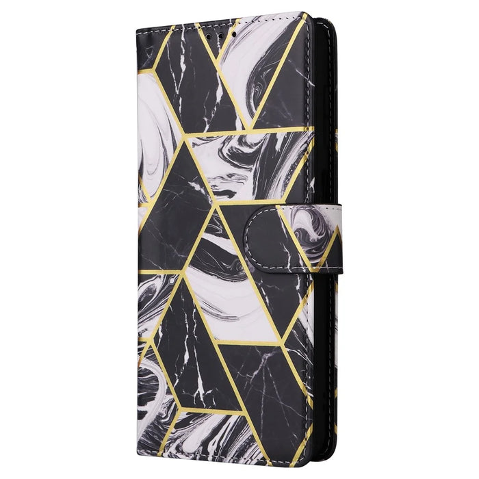 For Samsung Galaxy A16 5G / A16 4G Case Lacquered Marble Pattern Leather Phone Cover - Black - 6