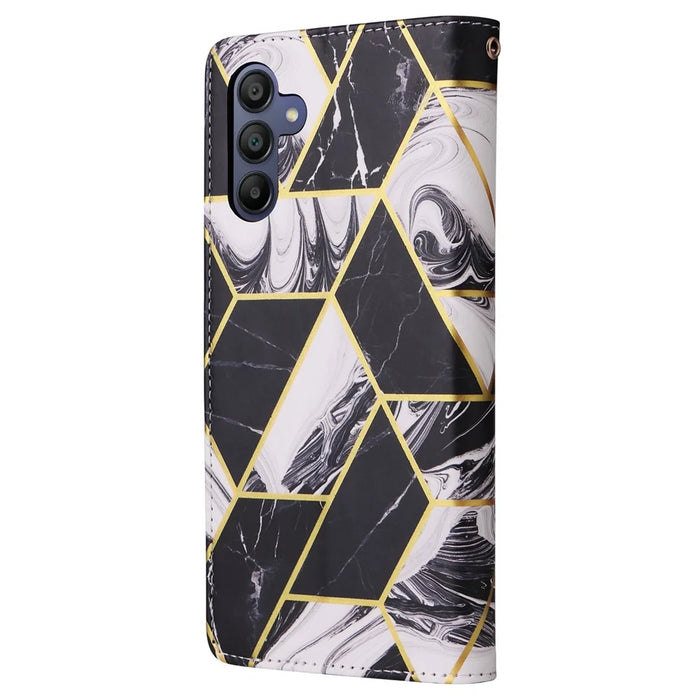 For Samsung Galaxy A16 5G / A16 4G Case Lacquered Marble Pattern Leather Phone Cover - Black - 7