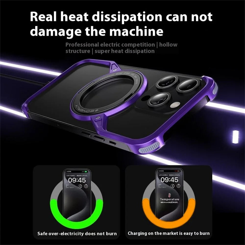 For iPhone 14 Pro Max Bumper Phone Case Rotary Ring Kickstand Aluminium Alloy S-Shape Magnetic Cover - Purple - 4