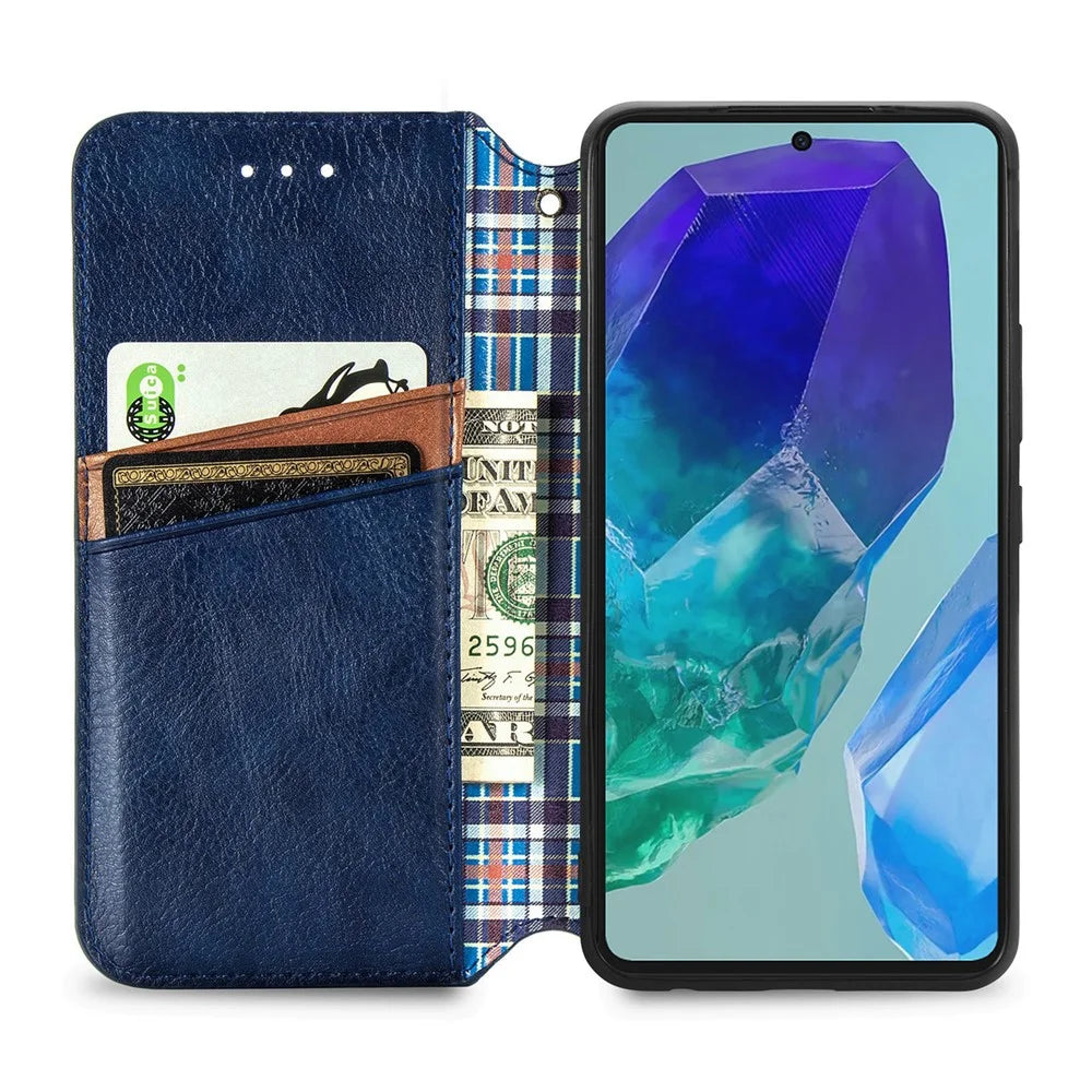 For Samsung Galaxy A16 5G / A16 4G PU Leather Case Rhombus Imprint Wallet Stand Phone Cover - Blue - 2