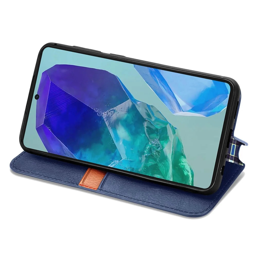 For Samsung Galaxy A16 5G / A16 4G PU Leather Case Rhombus Imprint Wallet Stand Phone Cover - Blue - 3