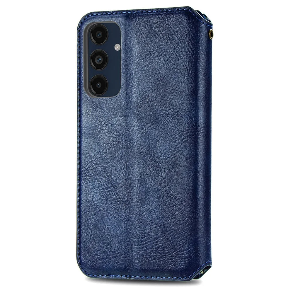 For Samsung Galaxy A16 5G / A16 4G PU Leather Case Rhombus Imprint Wallet Stand Phone Cover - Blue - 6