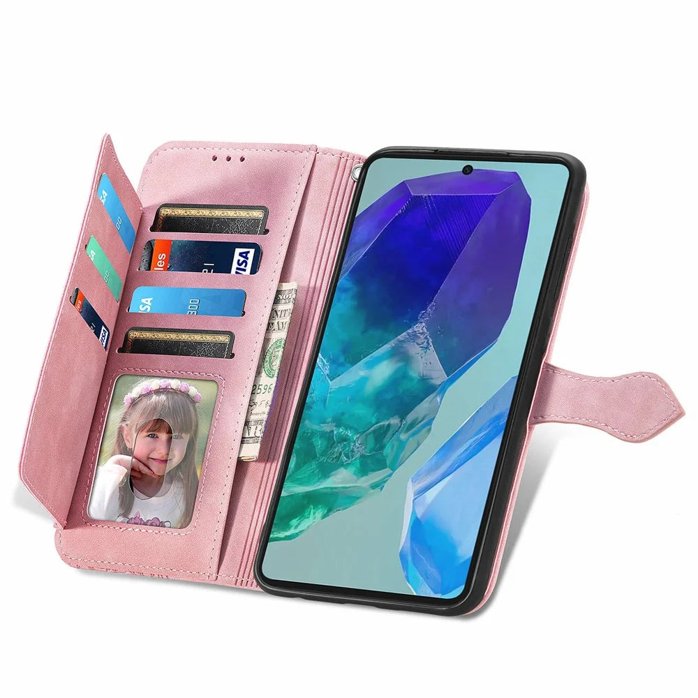 For Samsung Galaxy A16 5G / A16 4G Zipper Wallet Case with Strap Flower Imprint PU Leather Phone Cover - Pink - 2