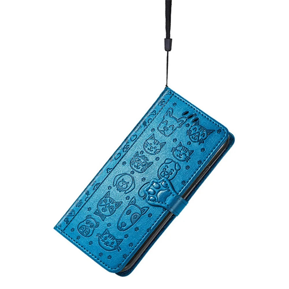 For Samsung Galaxy A16 5G / A16 4G Leather Wallet Case Flip Phone Cover with Cute Cat Dog Pattern - Blue - 4