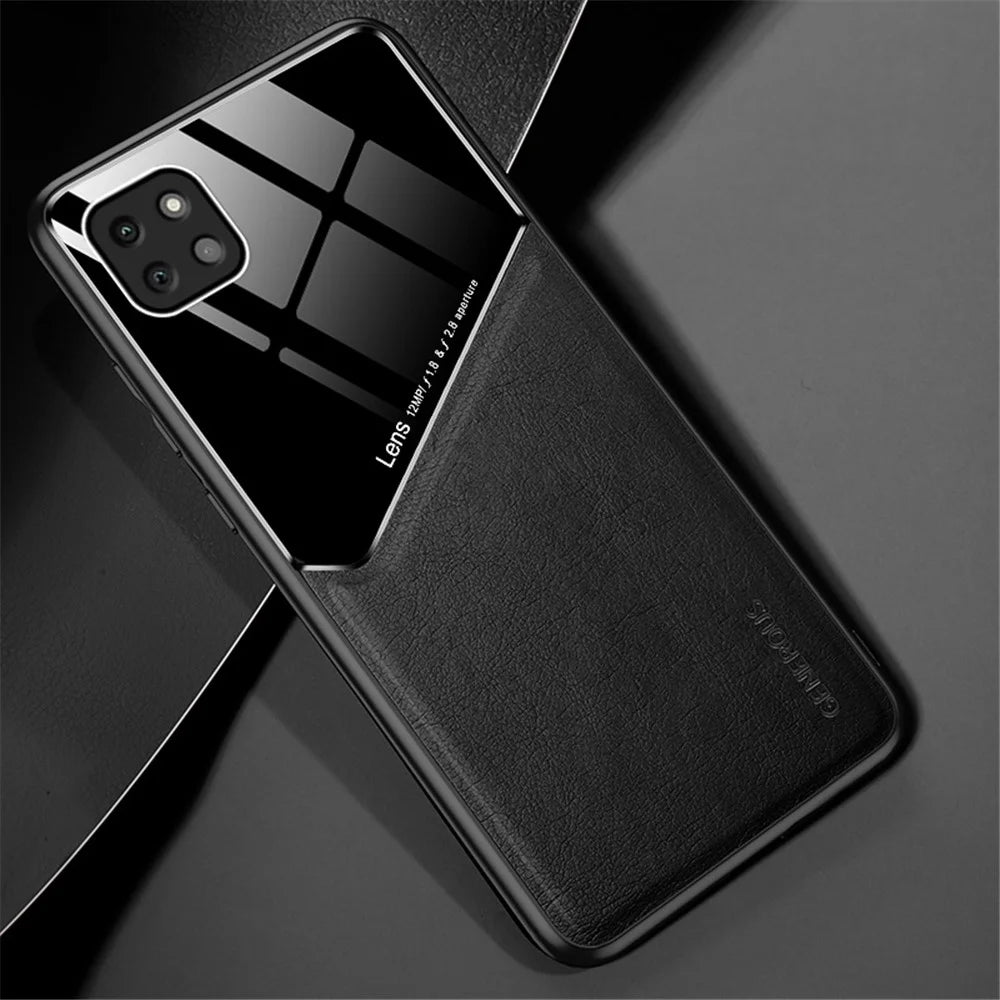 For Samsung Galaxy A22 5G (EU Version) Textured PU Leather Coated TPU + PC Anti-scratch Case Phone Back Cover with Built-in Metal Sheet - Black - 2
