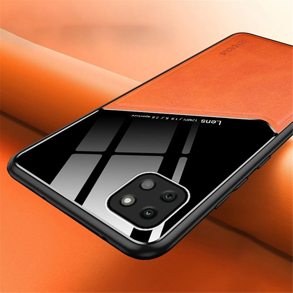 For Samsung Galaxy A22 5G (EU Version) Textured PU Leather Coated TPU + PC Anti-scratch Case Phone Back Cover with Built-in Metal Sheet - Black - 3