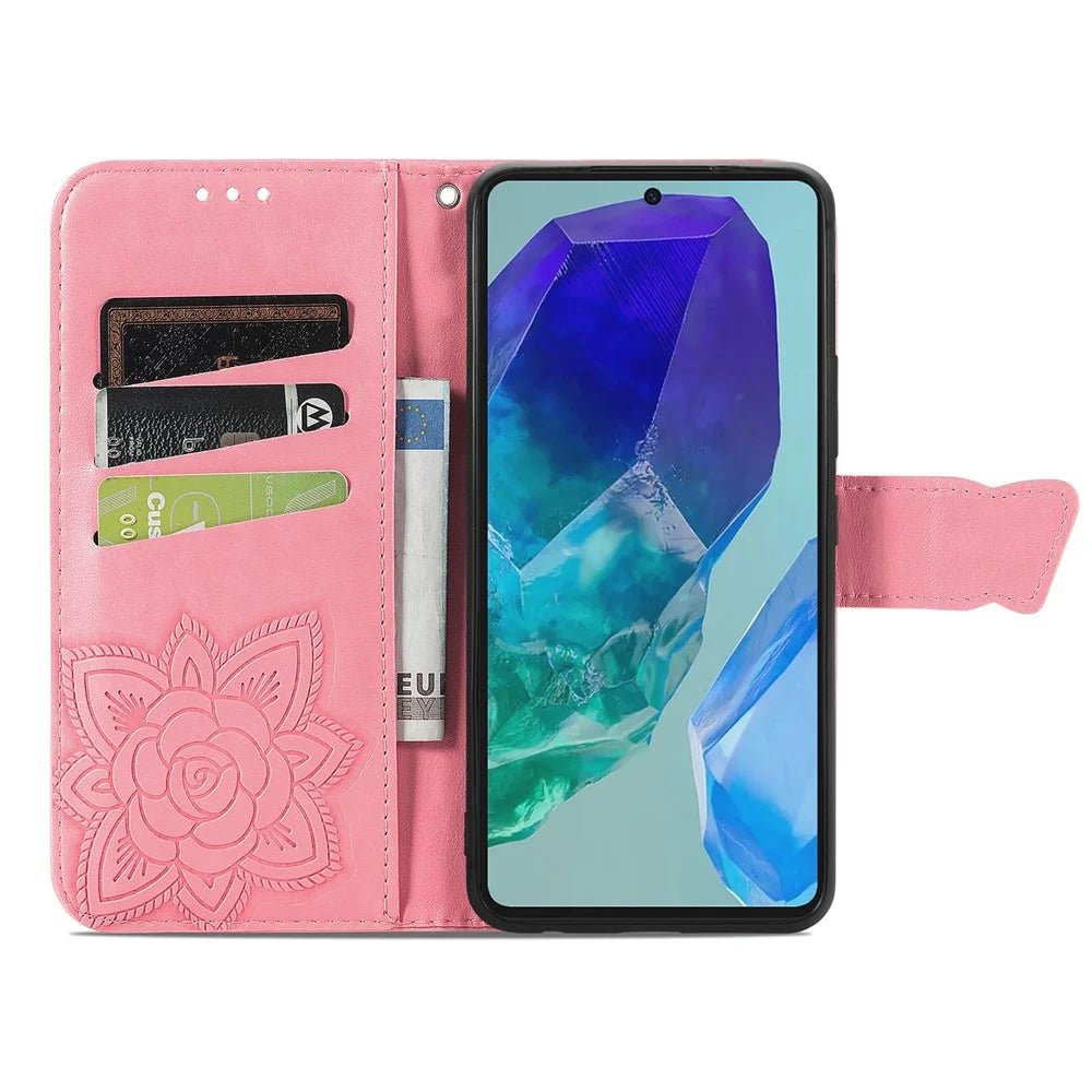 For Samsung Galaxy A16 5G / A16 4G Case PU Leather Wallet Phone Cover Butterfly Pattern - Pink - 2