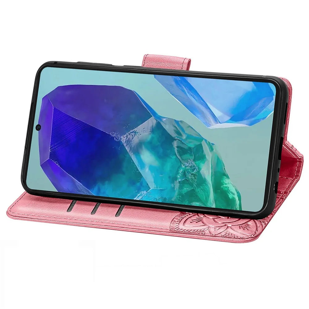For Samsung Galaxy A16 5G / A16 4G Case PU Leather Wallet Phone Cover Butterfly Pattern - Pink - 3