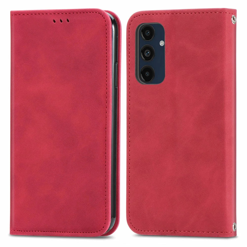For Samsung Galaxy A16 5G / A16 4G Leather Case with Card Holder Magnetic Absorption Phone Cover - Red - 1