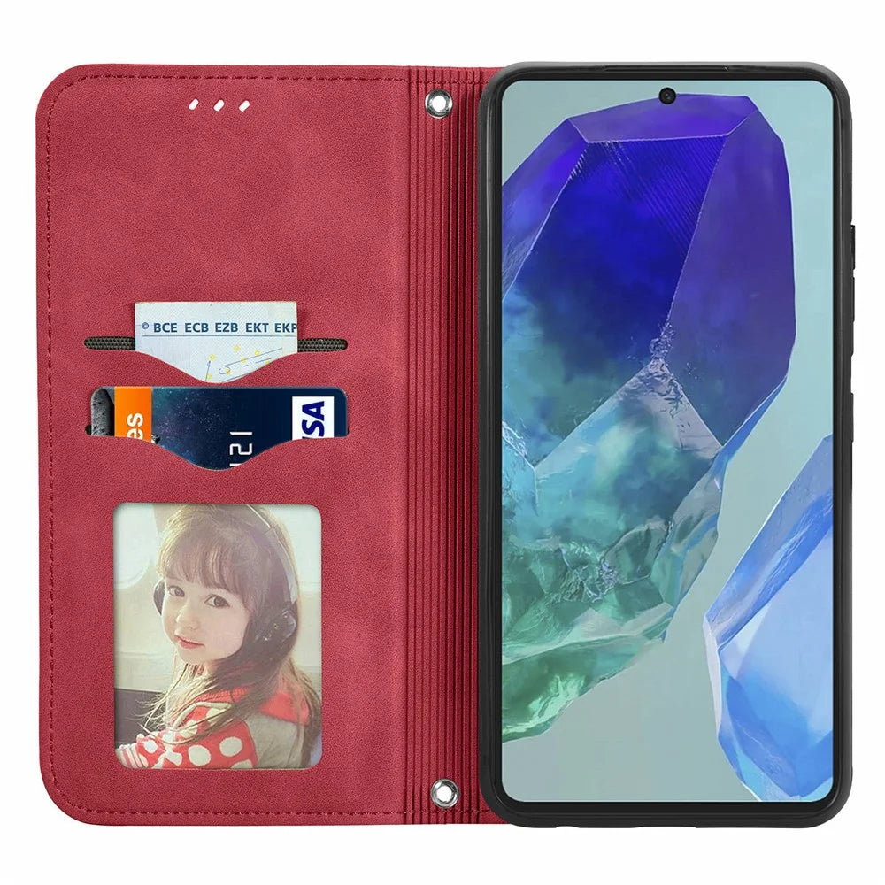 For Samsung Galaxy A16 5G / A16 4G Leather Case with Card Holder Magnetic Absorption Phone Cover - Red - 2