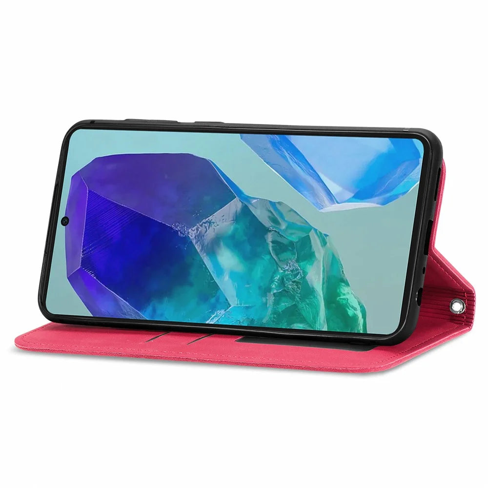 For Samsung Galaxy A16 5G / A16 4G Leather Case with Card Holder Magnetic Absorption Phone Cover - Red - 3