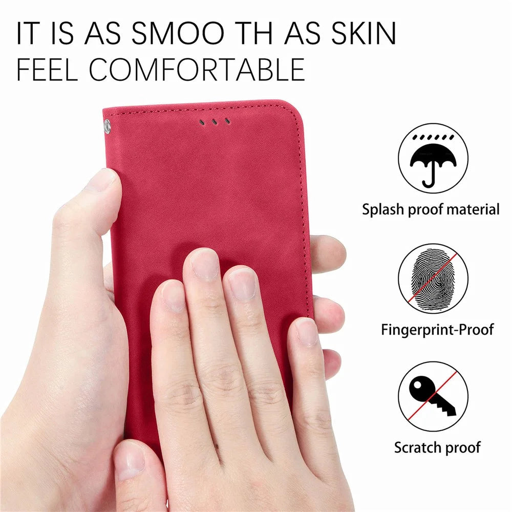For Samsung Galaxy A16 5G / A16 4G Leather Case with Card Holder Magnetic Absorption Phone Cover - Red - 5