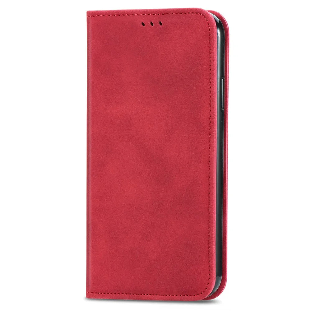For Samsung Galaxy A16 5G / A16 4G Leather Case with Card Holder Magnetic Absorption Phone Cover - Red - 7