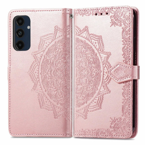 For Samsung Galaxy A16 5G / A16 4G Case Mandala Embossed Design Leather Wallet Phone Cover - Rose Gold - 1