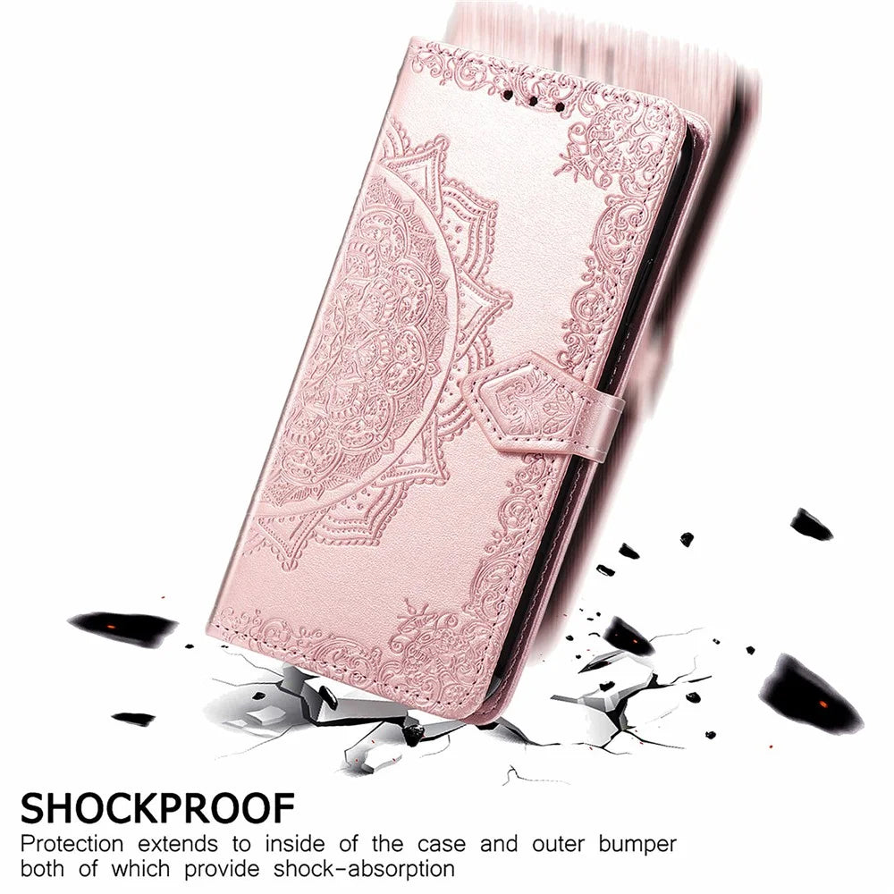 For Samsung Galaxy A16 5G / A16 4G Case Mandala Embossed Design Leather Wallet Phone Cover - Rose Gold - 4