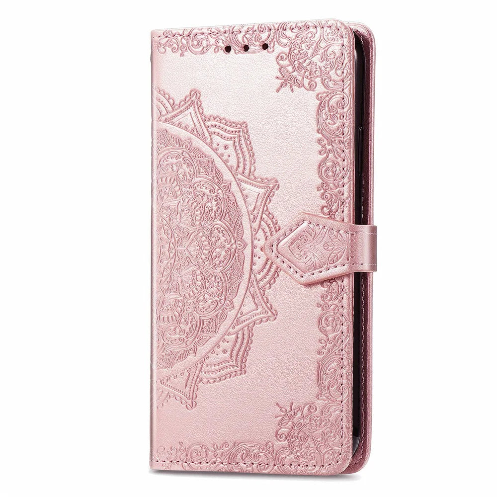 For Samsung Galaxy A16 5G / A16 4G Case Mandala Embossed Design Leather Wallet Phone Cover - Rose Gold - 7