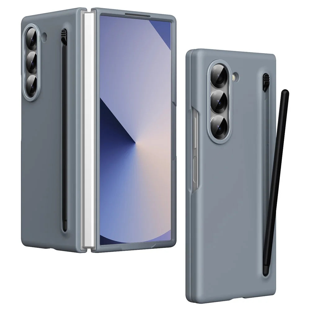 For Samsung Galaxy Z Fold5 5G Case Hard PC Phone Cover with Stylus - Titanium Grey - 1